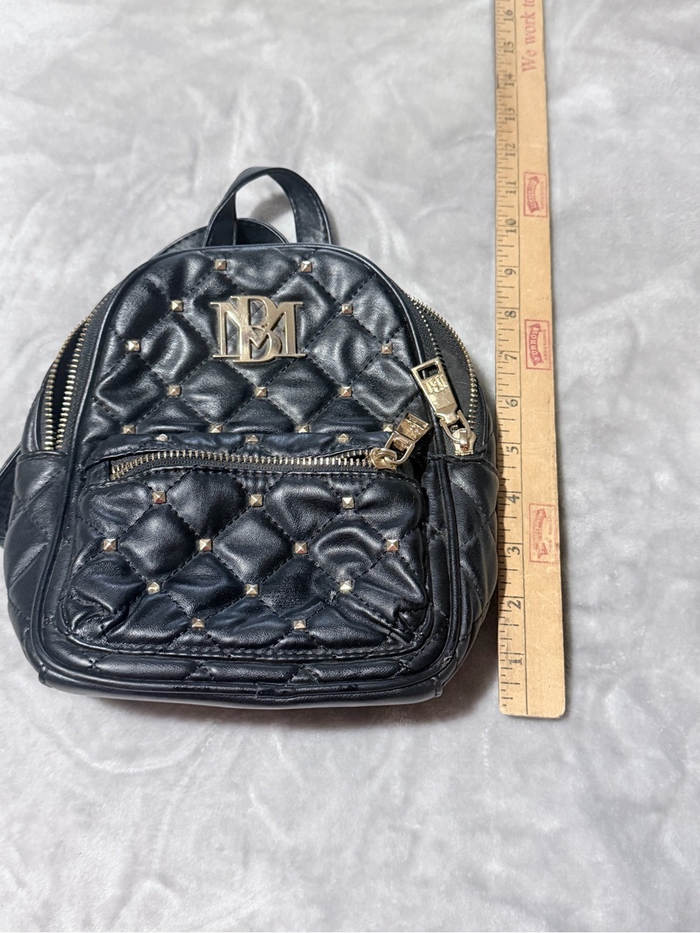 Badgley Mischka Black Quilted Mini Backpack with Gold Hardware - Picture 11 of 13